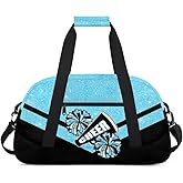 Cheerleading Kids Duffel Bags for Girls - Blue Glitter Cheer Gym Bag Dance Duffel Bag for Travel Weekender Practice Gymnastics Ballet School Sport Sleepover Bag