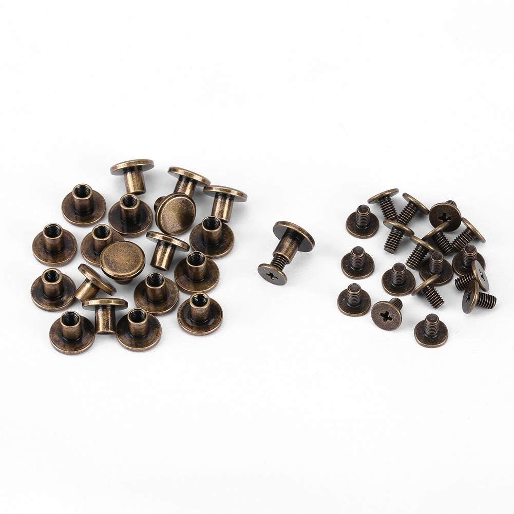 Hilitand 20pcs Flat Head Copper Brass Screws Nuts Nails Rivets Leather Cap Accessory Rivets Set Leather Craft Rivets(6.5mm)