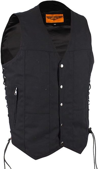 black denim motorcycle vest