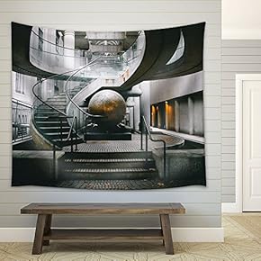 Retro Style Staircase in The Building - Fabric Wall Tapestry Home Decor - 51x60 inches
