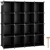 C&amp;AHOME 16 Cube Storage Organizer Cube Shelves Units Storage Cubes, Black | Plastic DIY Closet Organizer, Stackble Modular Closet Storage Shelves Ideal for Home, Bedroom, 48.4" L &times; 12.4" W &times; 48.4" H