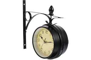 Healifty Retro Double-Sided Wrought Iron Wall Clock, Antique Vintage Style Home and Room Wall Decoration