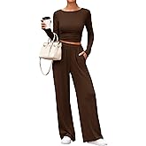 PRETTYGARDN Two Piece Lounge Sets For Women 2025 Casual Long Sleeve Shirts Wide Leg Pants Tracksuit Workout Matching Set