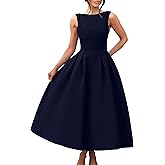 YMDUCH Women's Elegant Sleeveless Crew Neck Backless Swing A Line Evening Party Long Dress