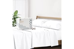 Mayfair Linen 500 Thread Count Cotton Sheet White Queen Sheets Set, 4-Piece Long-Staple Pure Cotton Best Sheets for Bed, Breathable, Soft Silky Sateen Weave Fits Mattress Upto 16'' Deep Pocket