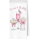 ERYBHKRTYH Coquette Mahjong Kitchen Towels - Martini Mahjong Gifts Waffle Dish Towels for Kitchen Decor, Pink Bow Martini Gifts for Women Hand Towel, Alcohol Gift Tea Towel, 16x24 Inches