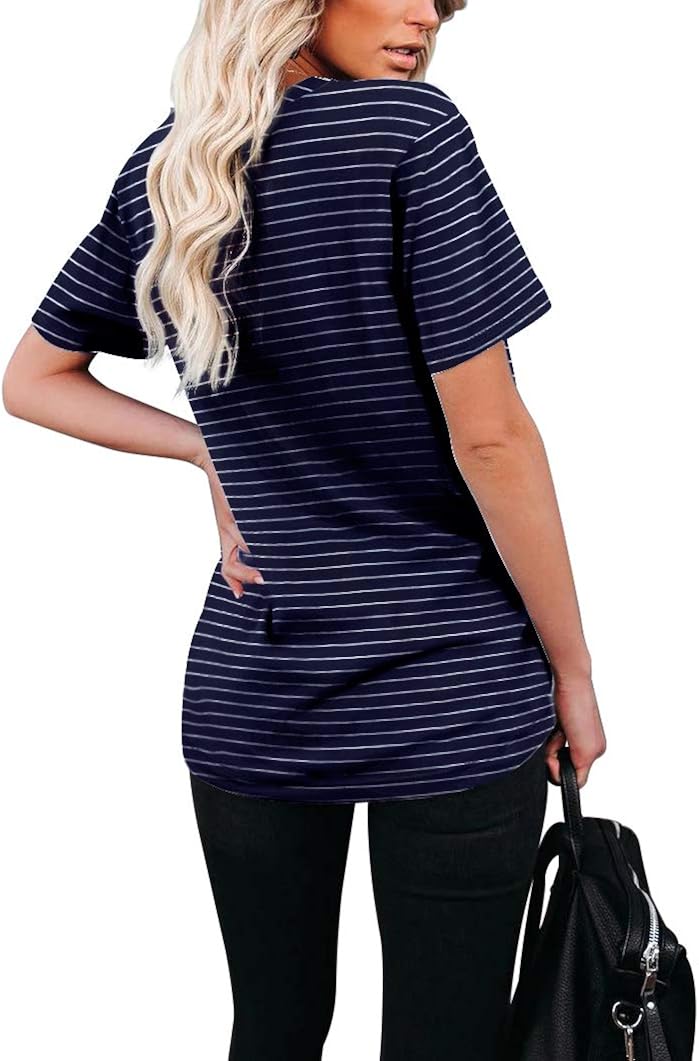 WIHOLL Women Summer T Shirts Short Sleeve Rounded V Neck Pocket Tee Tops: Clothing