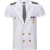 Funny World Men's Captain T-Shirt Graphic Short Sleeve Yacht Party Costume