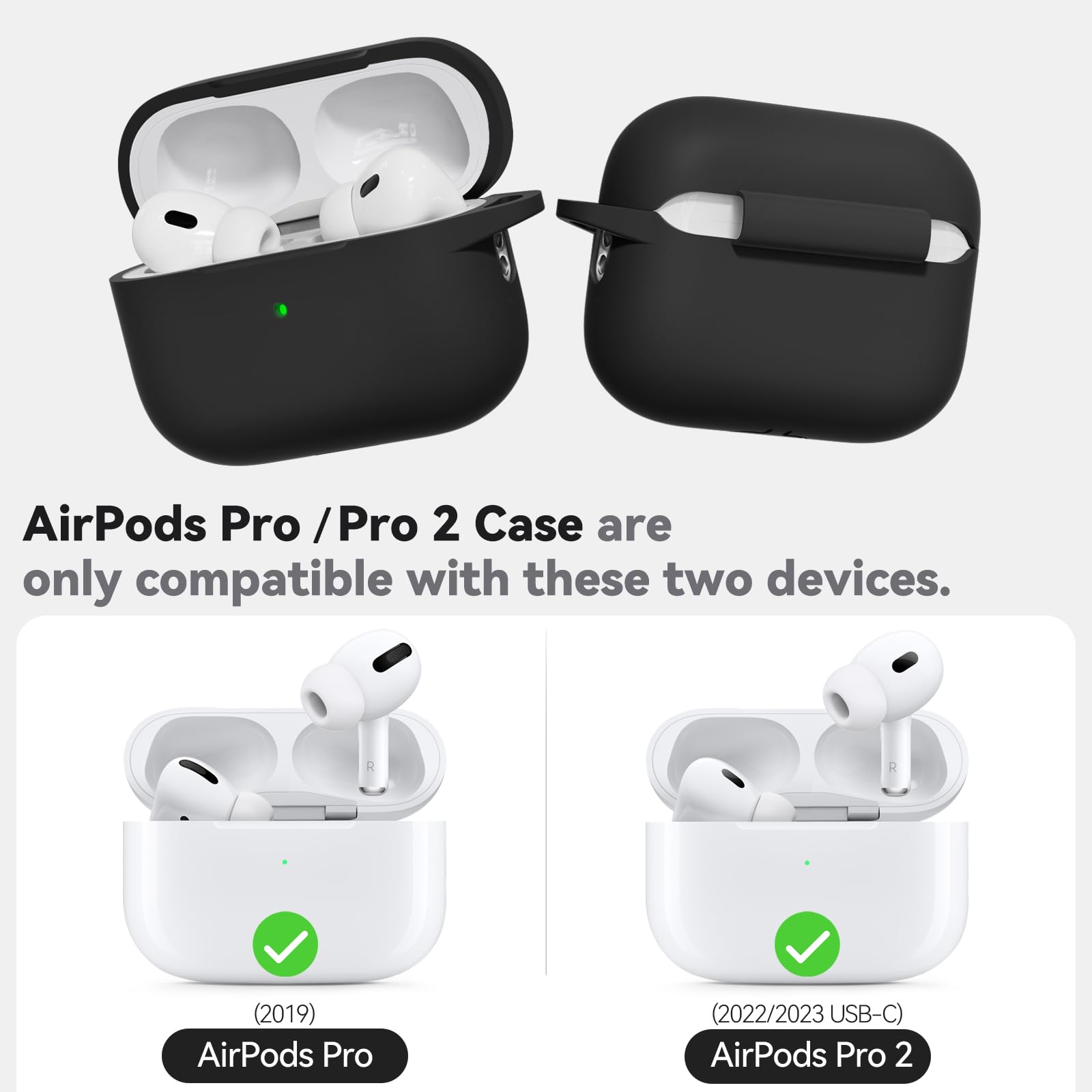 for AirPods Pro Case Cover with Cleaner Kit,Soft Silicone Protective Case for Apple AirPod Pro 2nd/1st Generation Case for Women Men,AirPods Pro 2/Pro Case Accessories with Keychain-Black