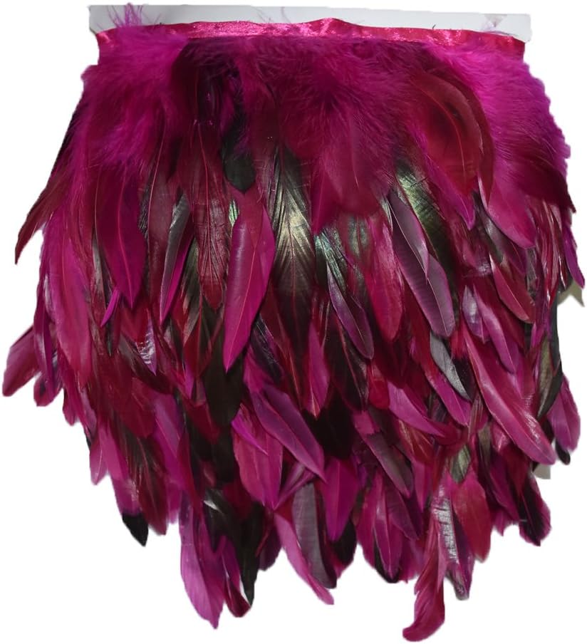 Everyshine 2 Yards Rooster Feather Fringe Trim 4.7-5.9 inches In Width (Rose)