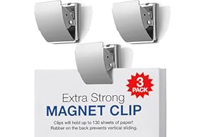 PLUS Extra Strong Magnetic Binder Clips – Set of 3 Heavy-Duty Stainless Steel Clips for Fridge, Office, Home & Kitchen Organization, Silver