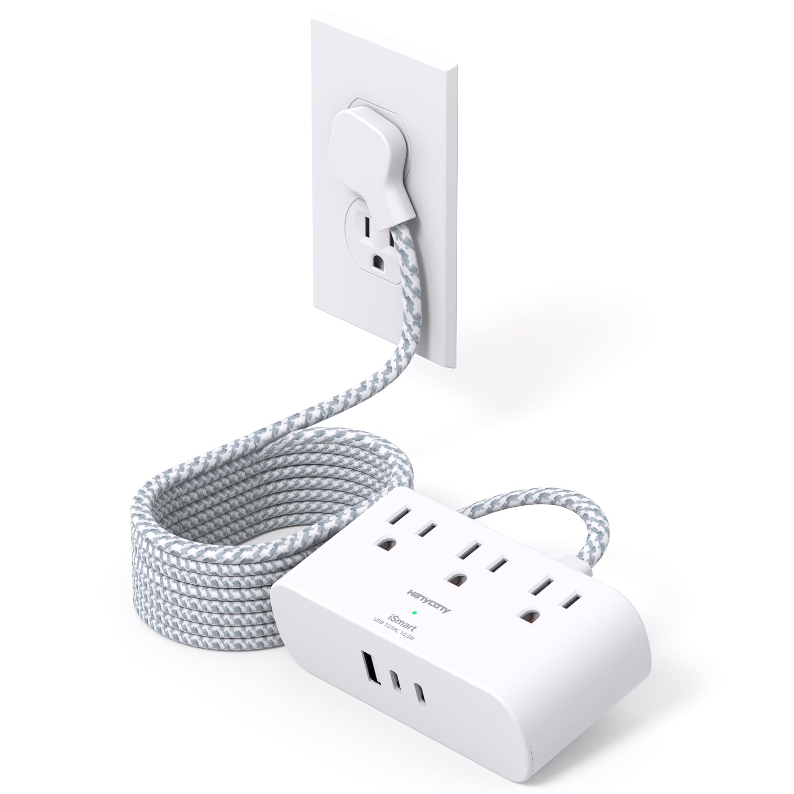 Photo 1 of Flat Extension Cord 10 Ft, HANYCONY Ultra Thin Flat Plug Power Strip, 3 Outlets 3 USB Ports(2 USB C) Desk Charging Station, Power Strip with No Surge Protector for Cruise Ship Dorm Room Essentials
