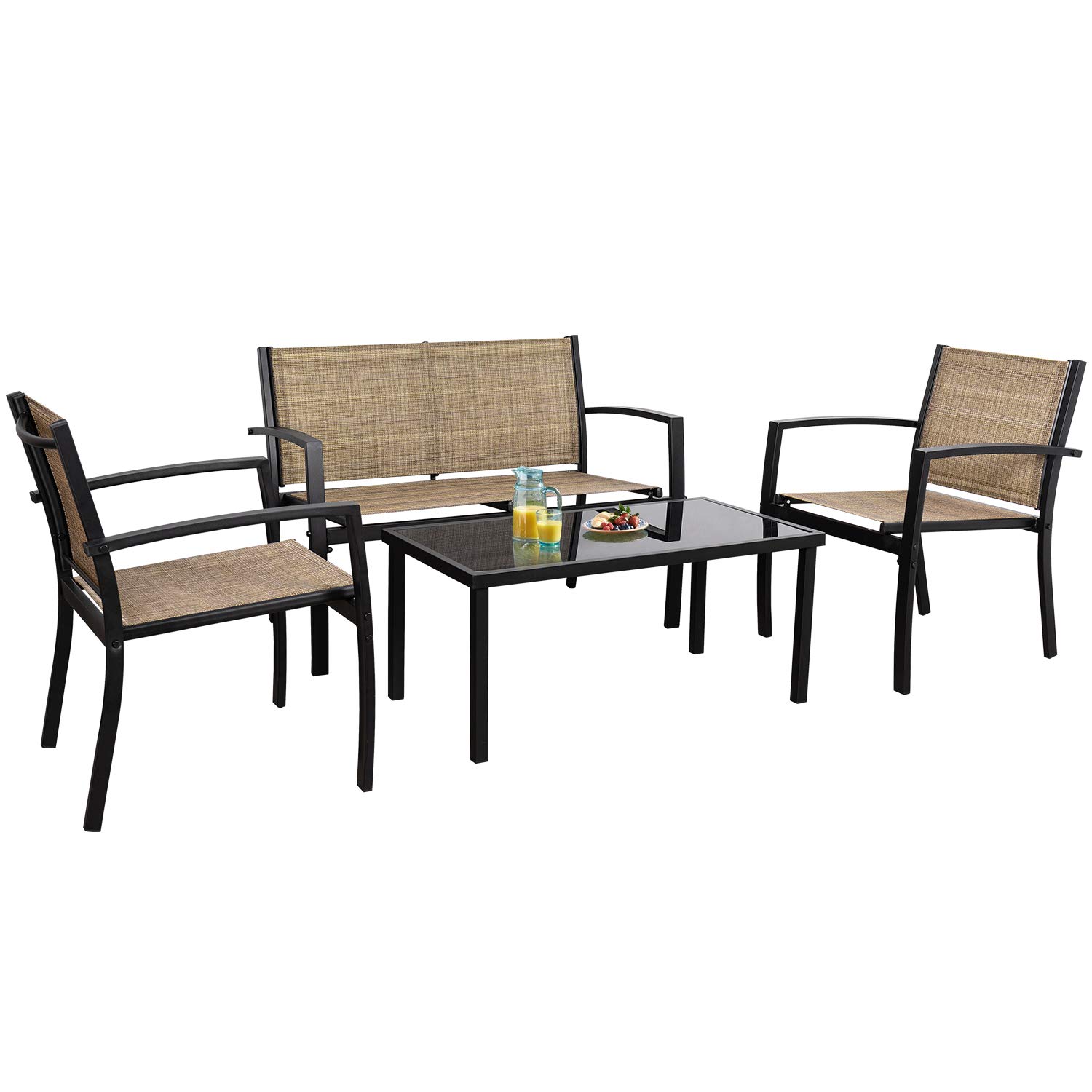 Flamaker 4 Pieces Patio Furniture Outdoor Furniture Outdoor Patio Furniture Set Textilene Bistro Set Modern Conversation Set Black Bistro Set with Loveseat Tea Table for Home, Lawn and Balcony