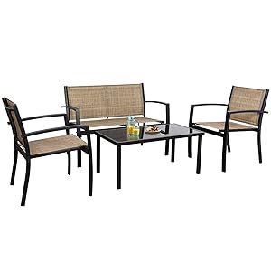 Flamaker 4 Pieces Patio Furniture Outdoor Furniture Outdoor Patio Furniture Set Textilene Bistro Set Modern Conversation Set Black Bistro Set with Loveseat Tea Table for Home, Lawn and Balcony