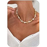 Gold Statement Necklace for Women Baroque Pearl Irregular String beads Necklace Birthday Party Holiday Jewelry