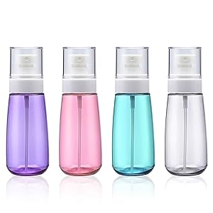 Fine Mist Spray Bottle 3.4oz/ 100ml Empty Cosmetic Refillable Travel Containers Plastic Hair Spray Bottle Sprayer for Perfume Skincare Makeup Lotion (4color)