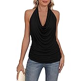 DB MOON Womens Halter Cowl Neck Tank Tops Summer Sexy Backless Cute Ruched Casual Shirts