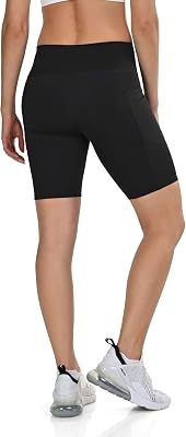 Mallas Cortas Mujer - Short Deportivo Mujer Cintura Alta y Control de Abdomen - 2 Bolsillos Laterales Abiertos - Mallas Cortas de Ciclismo Correr y Gym - Negro, XS