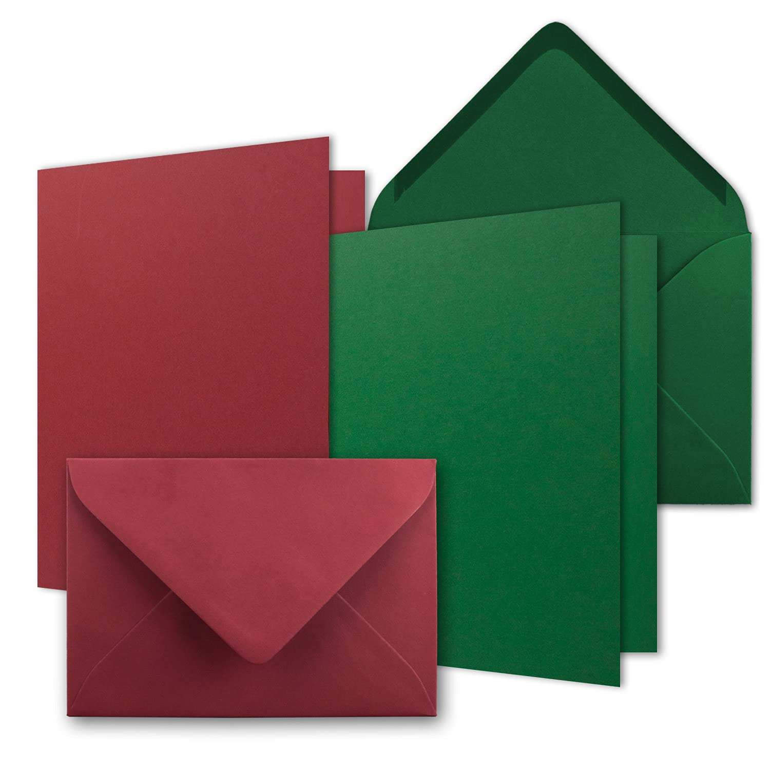 Card pack DIN B6, dark red/dark green, folding cards with fold B6-12 x 16.9 cm and envelopes, 12.4 x 17.5 cm, ideal for Christmas, greeting cards and invitations. 30 Sets Rot Grün
