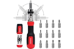 SHARDEN Ratcheting Screwdriver 13-in-1 Multibit Screwdriver All in One Screwdriver Set with Phillips, Flat Head, Torx Security, Hex, Robertson, 180 Degree Pivoting Adjustable Angled Screw Driver Set