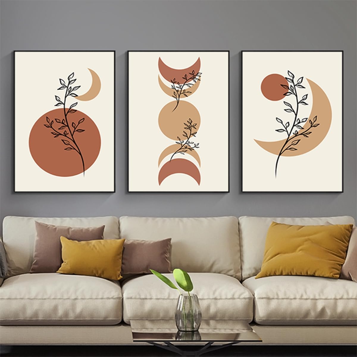 HMDKHI Modern Bohemian Abstract Poster Wall Decoration, Beautiful Botanical Pictures Poster Wall Art, Minimalist Wall Poster Set - Frameless (Wall Picture-06.40 x 60 cm x 3 Pieces)