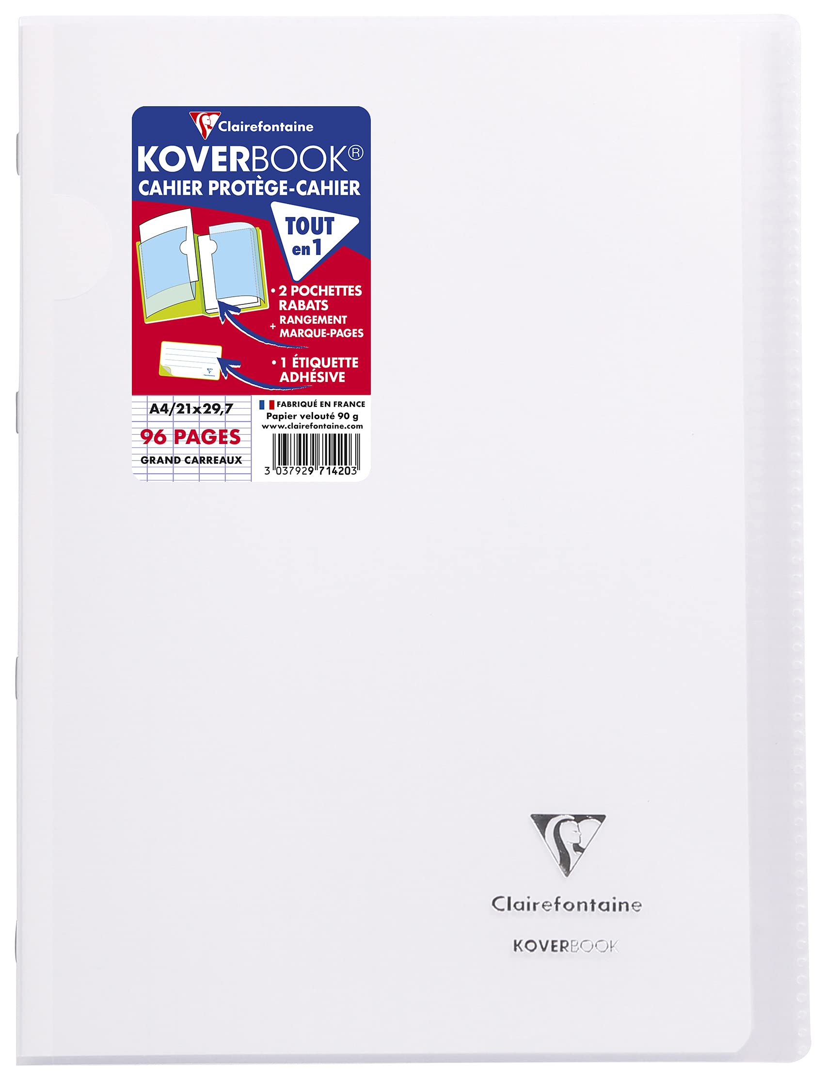 Clairefontaine 971420SC - One Stapled Notebook Koverbook Colourless - Dimensions: A4 21x29,7 cm - 96 Seyes Ruled Pages - White Paper 90 g - Polypro Cover