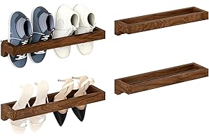 Nisorpa Set of 4 Rustic Burnt Wood Hanging Shoes Storage Organizer Racks, 20 Inches Wall Mounted Space Saving Footwear Holder for Closet, Mudroom, Entryway Narrow Spaces Shoes Storage