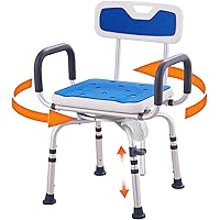 VEVOR Swivel Shower Chair 360 Degree, Adjustable Shower Seat with Armrests and Backrest for Inside Shower or Bathtub, Non-Sli