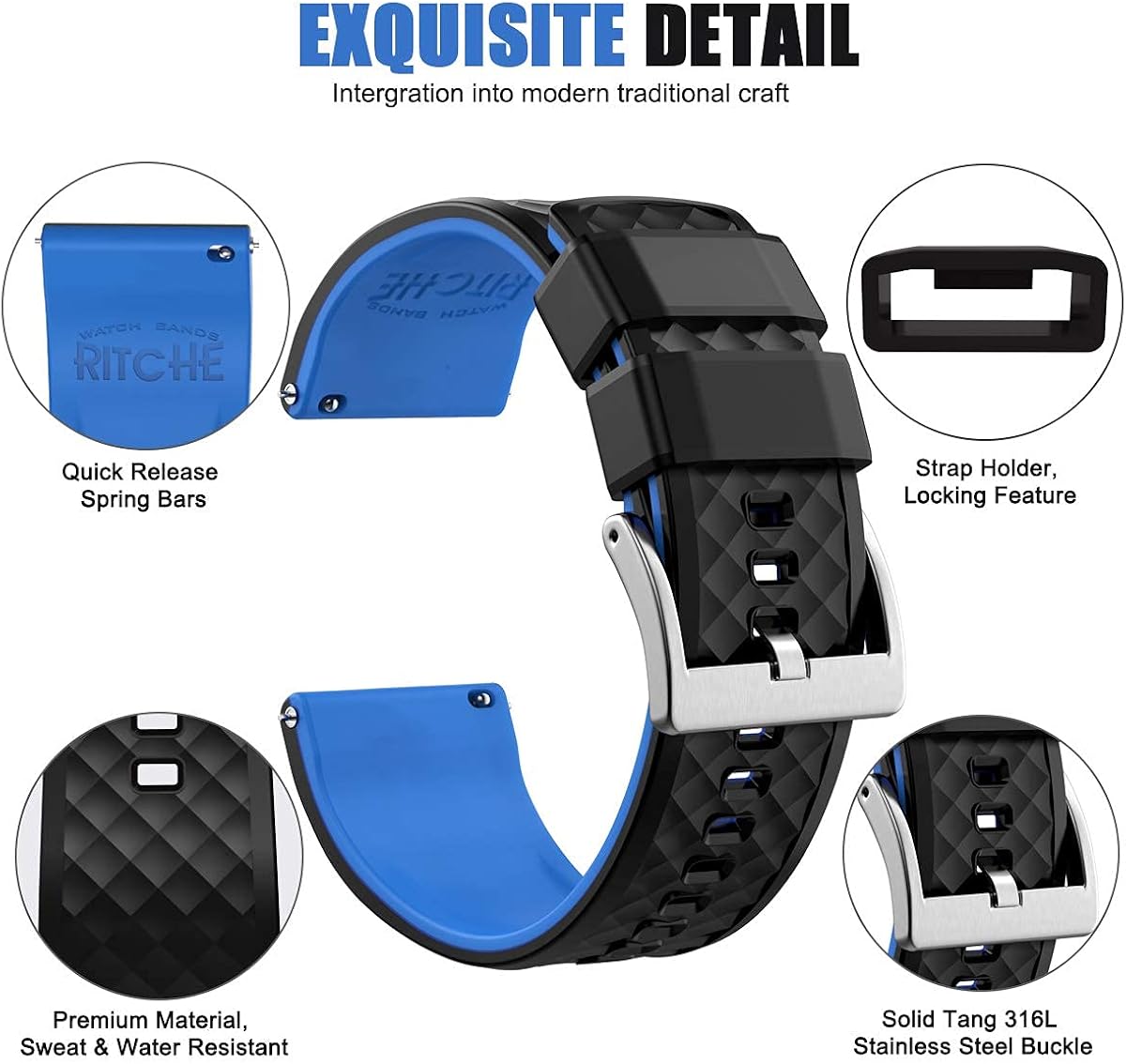 Ritche Silicone Watch Bands 18mm 19mm 20mm 21mm 22mm 23mm 24mm Quick Release Rubber Watch Bands for Men | 