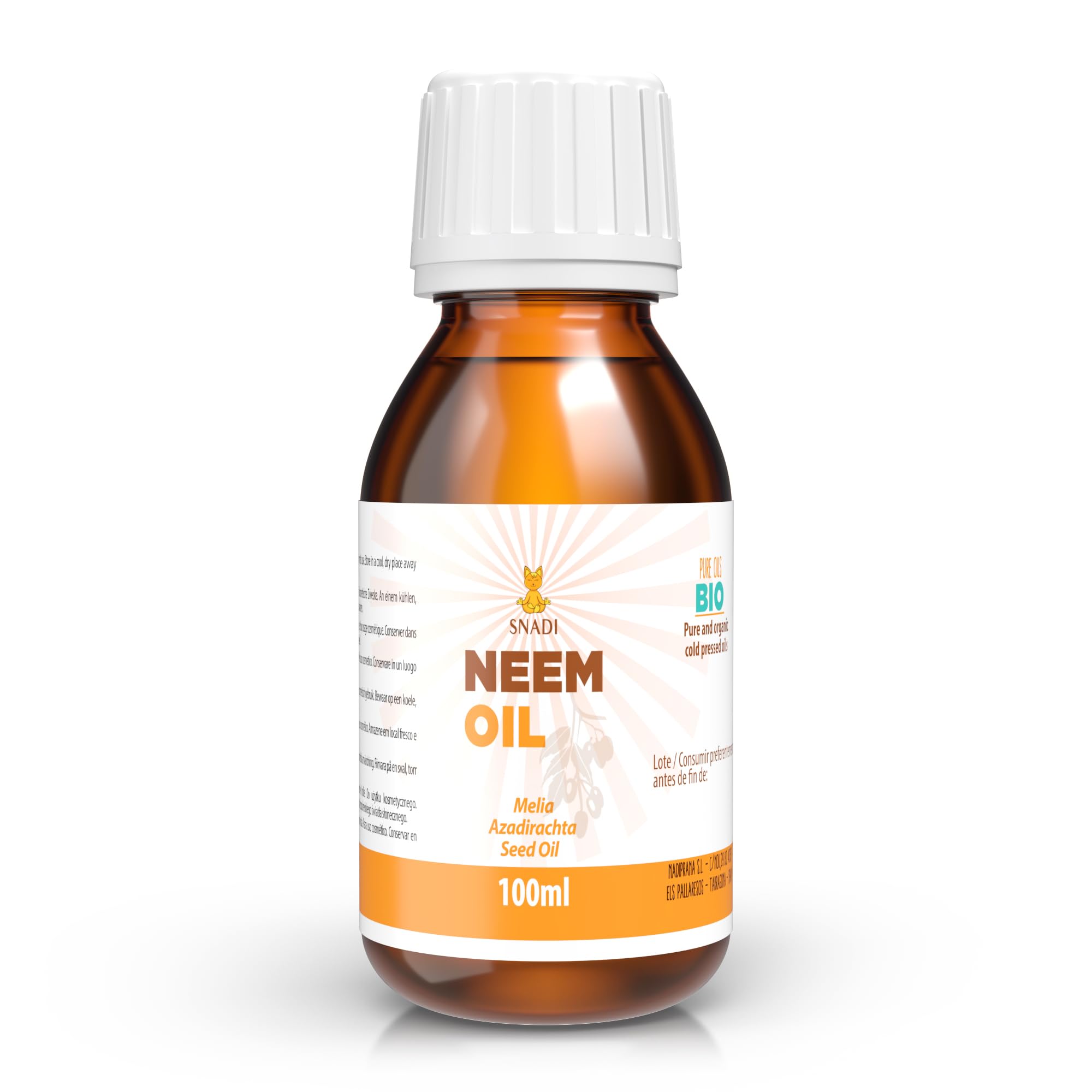 100 ml – Organic Neem Oil. Pure, Virgin. Ecological certificate + Cold Pressed Neem Oil Anti-Ageing Moisturising Body Oil and Hair Oil of All Types Pure and Natural Neem Oil