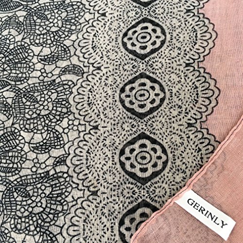 GERINLY Lightweight Scarves: Fashion Lace Print Shawl Wrap For Women (DarkGrey+LightPink)