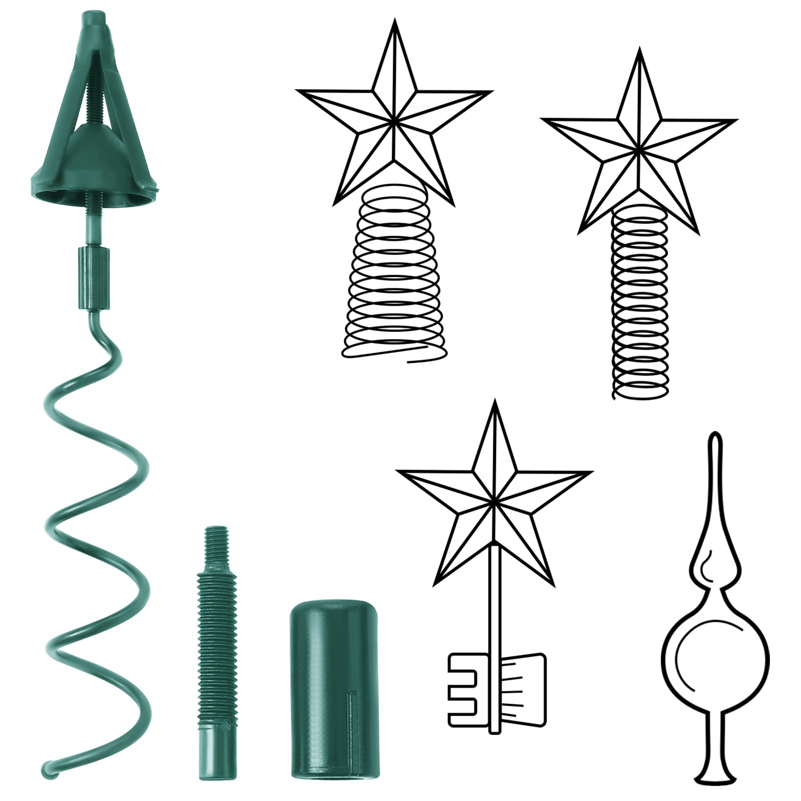 Photo 1 of Christmas Tree Topper Holder Twist on Universal Tree Topper Stabilizer Floral Christmas Tree Topper Adapter Plastic Tree Topper Holder Support Spiral Tree Topper with Adjustable Attachment (Green)