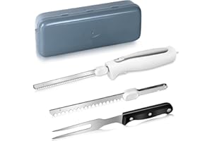 Electric Knife, Electric Carving Knife Set with Two Serrated Stainless Steel Blades, Carving Fork, with Non Slip Handle, Safe