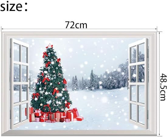 Sfondi Natalizi 3d.Yanghai Adesivi Murali In 3d Finestra Albero Di Natale Babbo Natale Sfondi Pvc Adesivo Decalcomanie Da Parete Murale Home Decor 72cm 48 5cm Amazon It Casa E Cucina