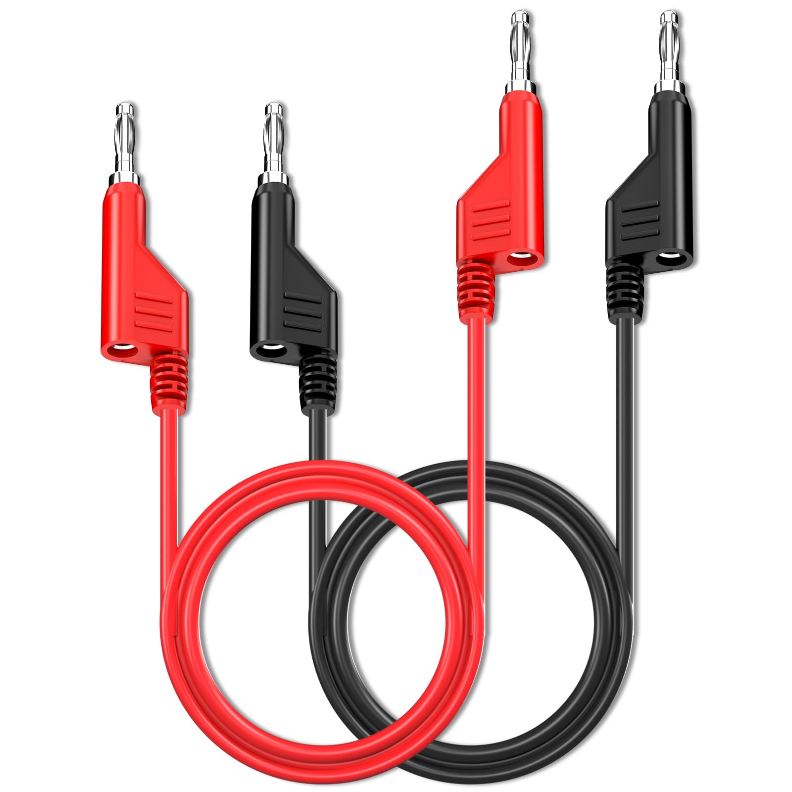 Cleqee 2PCS Stackable Banana to Banana Plug Test Leads Soft Electrical Test Cable Wire 3.3ft/1m Red Black for Multimeter 1000V 15A