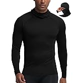 Roadbox Men's Compression Shirt Hoodie with Mask, Long Sleeve Workout Athletic Base Layer, Sports Gym Running Undershirt Top