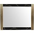 Matrix Furniture Group Allure Modern Style Mirror Made with Mango Wood and Finished with Brass Metal Cladding Accents, Black