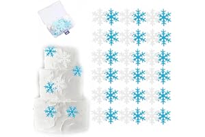 FURIMUK 50Pcs Edible Snowflake Cupcake Toppers Winter Cake Toppers Snowflakes Cake Decoration Christmas Winter Birthday Party Supplies White and Blue