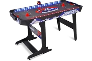 REAHOISY 57" LED Light-Up Air Hockey Table, Foldable Arcade Style Air Hockey Game Set w/Accurate Electronic Scoring, in Line Power Switch, Powerful Motor for Kids Adults, Home Game Room