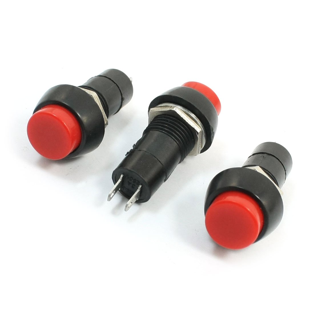 Sourcingmap 250VAC 3A Panel Mount Red Head Latching SPST 2 Pin Push Button Switch x3