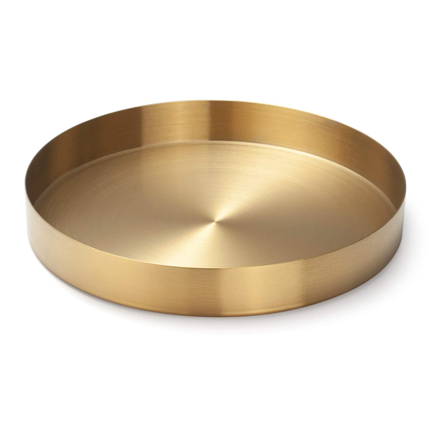 Gold Round Tray Metal Decorative Storage Organizer Tray for Jewelry, Makeup, Toiletries, Kitchen Tableware, 22cm