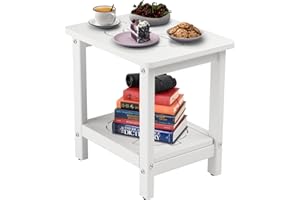 BIVODA 16.6'' HDPE Outdoor Side Table, Weatherproof Small Outdoor Table for Adirondack, Patio, Porch, Balcony, Poolside (2-Tier, White)