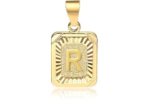 Hermah 26 Gold Plated Square Capital Initial Letter Charm Pendant Necklace for Men Women Box Steel Chain 22inch