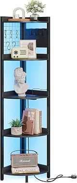 Dripex Corner Shelf with Power Outlets USB Lights 5 Tiers 67 Tall Black view 8