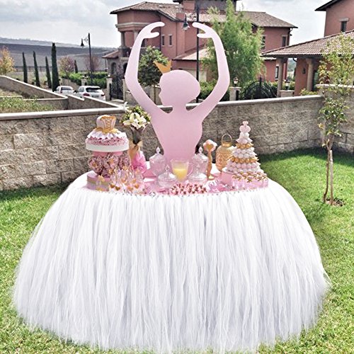 AerWo 3pcs x White Tutu Table Skirts, 30 by 39 inch, Baby Shower