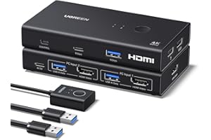 UGREEN HDMI KVM Switch 1 Monitor 2 Computers, 4K@60Hz with 4 USB 3.0 Ports KVM Switches for 2 Computers Share One HDMI Monito