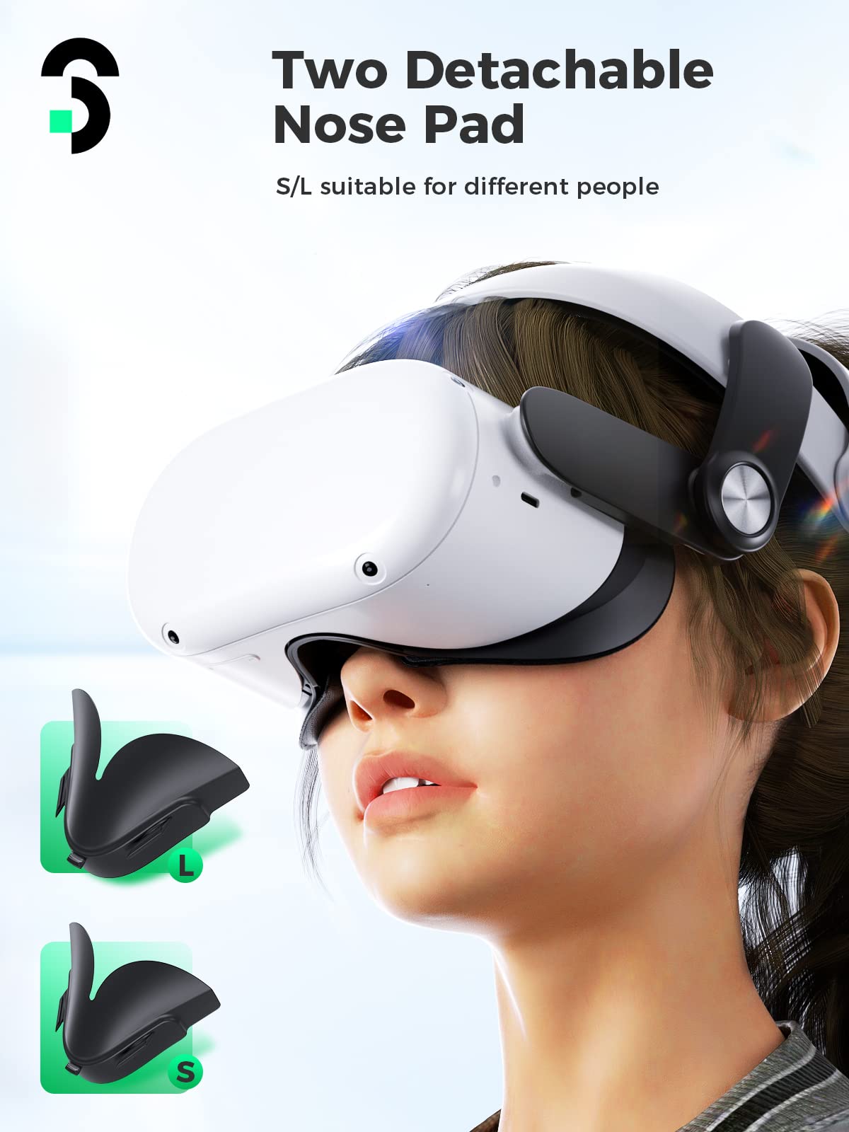 Face Pad Compatible with Oculus Quest 2,SOOMFON Face Interface Compatible with Oculus/Meta Quest 2,Face Cushion with 2 Replacement Pads Soft Face Pads Anti-light Nose Pads (L/S) Nose Guard Accessories