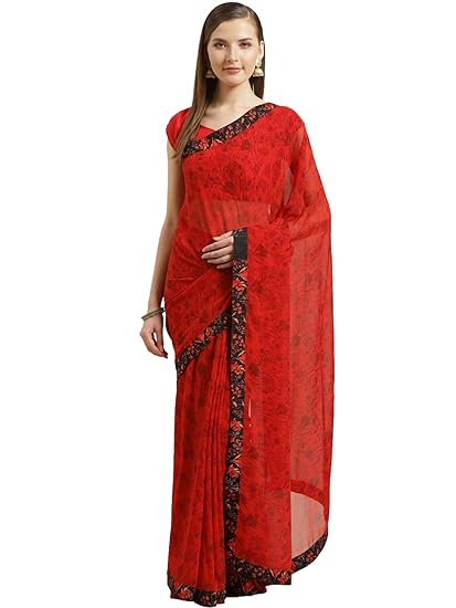 Womens Georgette Floral Print with Lace Border[S_SUHANEPAL20621SR21_perent_Green]