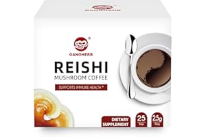 GANOHERB Reishi Mushroom Coffee Mix, Organic Instant Ganoderma Cafe with 100% Natural Ganoderma Lucidum Lingzhi Black Coffee for Stress Relief Better Focus Immune Support, Mix Flavor No Sugar 25 Bag