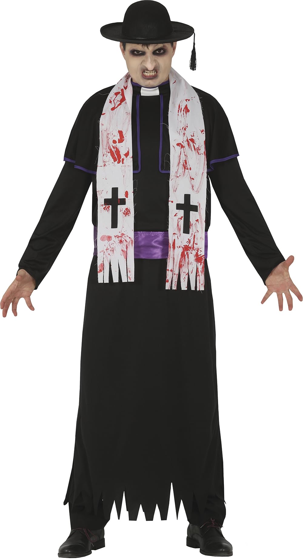 FIESTAS GUIRCA | Zombie Priest Fancy Dress (42-44/L) - Tunic, Stole and Belt - Halloween, Religious and Zombie Costumes for Horror Parties and Carnival - Ideal for Adult Men - Black